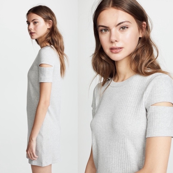 Helmut Lang Slashed Shoulder Ribbed Cotton Mini Dress Grey Small Bodycon - Picture 3 of 11